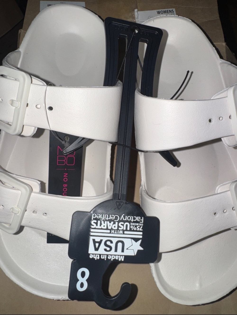 No Boundaries White Double Buckle Slide Sandals